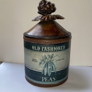 Ceramic container with decorative metal lid. Made in the shabby chic loo…